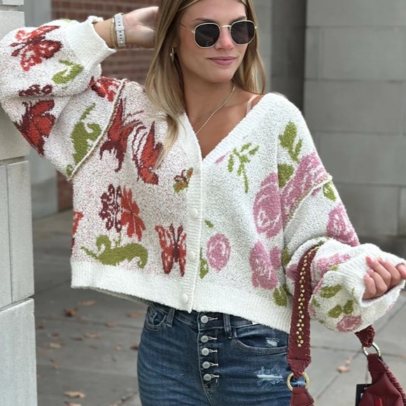 POL Sweaters - POL Butterfly V Neck Cardigan Size Large NWT